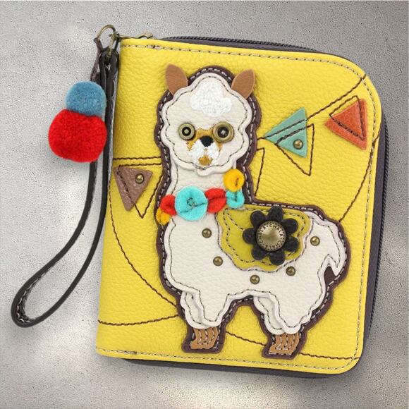 Chala New Farm Collection Llama Zip around wallet mustard yellow wristlet - Picture 1 of 4